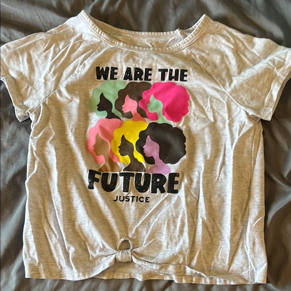 Justice Kids Graphic Tee - Gray with Multicolor Design